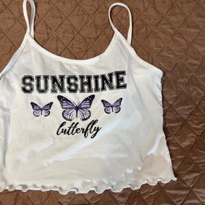 White 'Sunshine Butterfly' Tank Top with Purple Butterfly Graphics